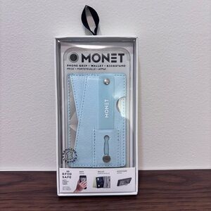 Monet Genuine Leather Light Blue Phone Grip Wallet Kickstand RFID Safe